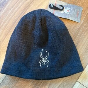 NWT Spyder Black Knit Bling Beanie Hat One Size